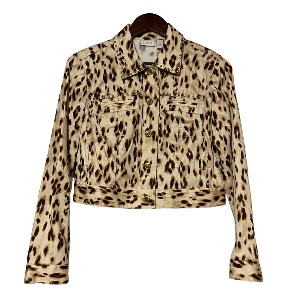 Chico’s Leopard Studded Animal Print Style Cropped Jacket